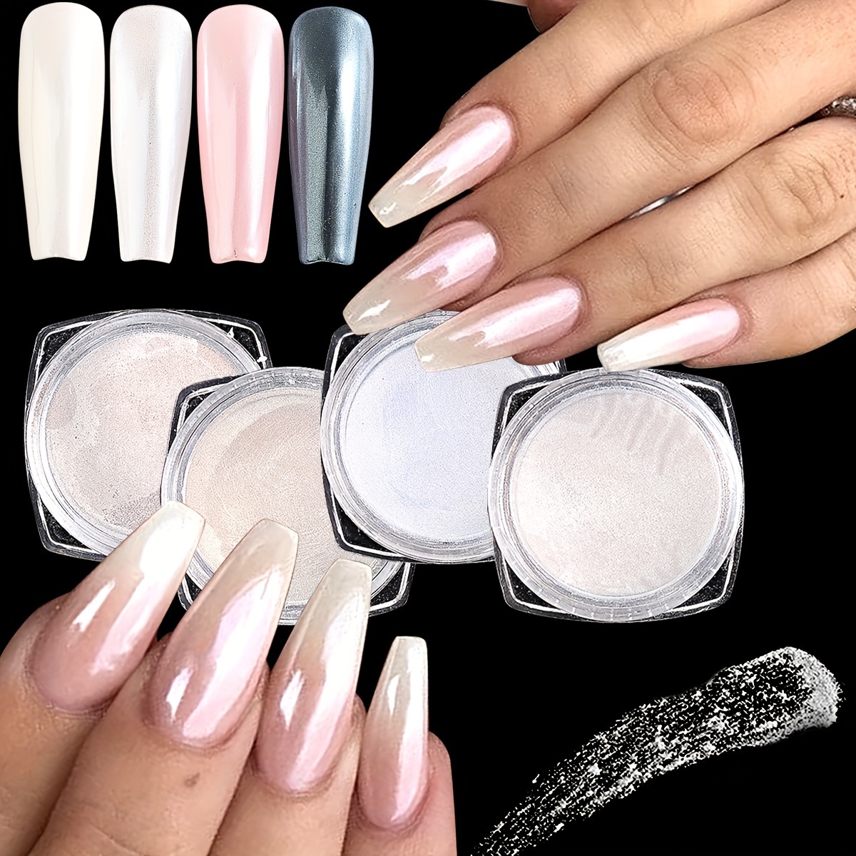 Premium Pearl Powder, Solid State Ice Transparent Holographic Nail Art  Powder, Chameleon Powder Chrome Iridescent Pigment Pearlescent High Gloss  Nail