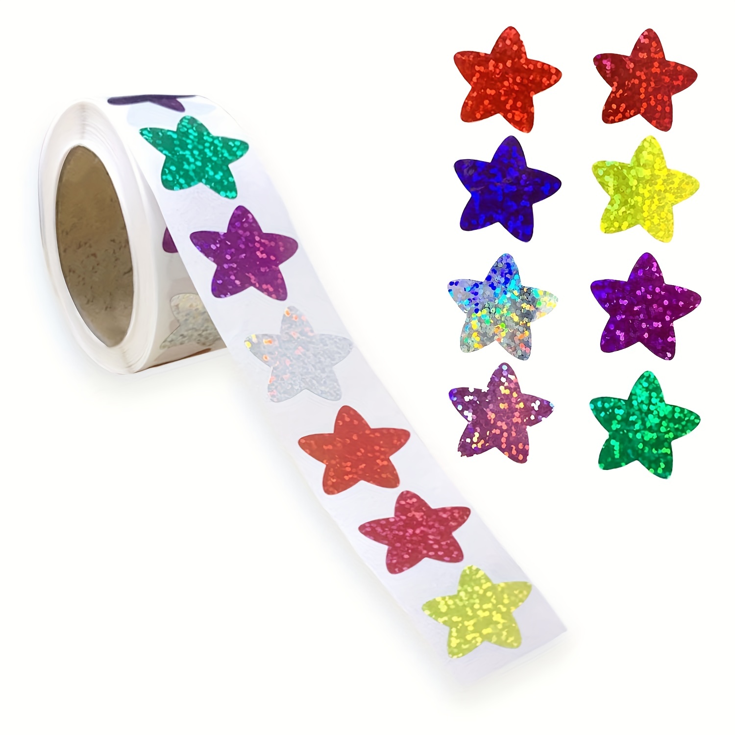 Holographic Glitter Star Stickers for Kids Reward,Foil Tiny Star Metallic  Stickers Roll Self Adhesive Reflective Stickers for Wall, Crafts and