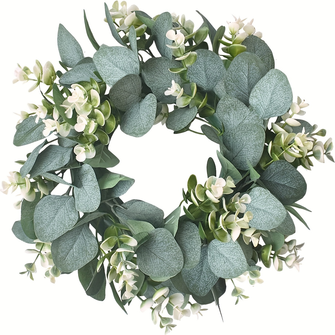 1/2pcs, Artificial Eucalyptus Wreath Fabric Eucalyptus Leaf Wreath Circular  Green Wreath For Farmhouse Wall Window Decoration