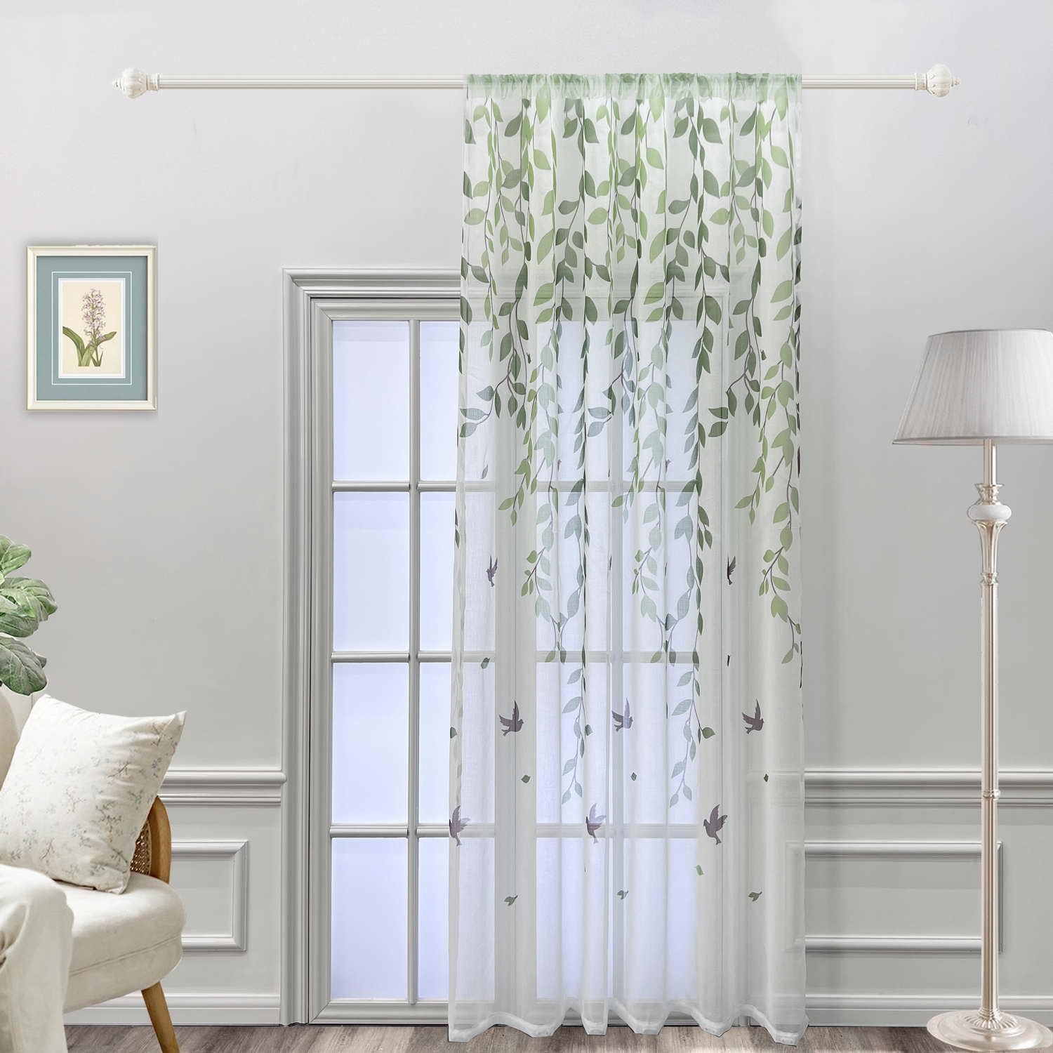 FRAMICS Cortinas de hojas verdes para sala de estar, cortinas de hojas de  84 pulgadas de largo, 2 paneles de cortinas verdes para dormitorio