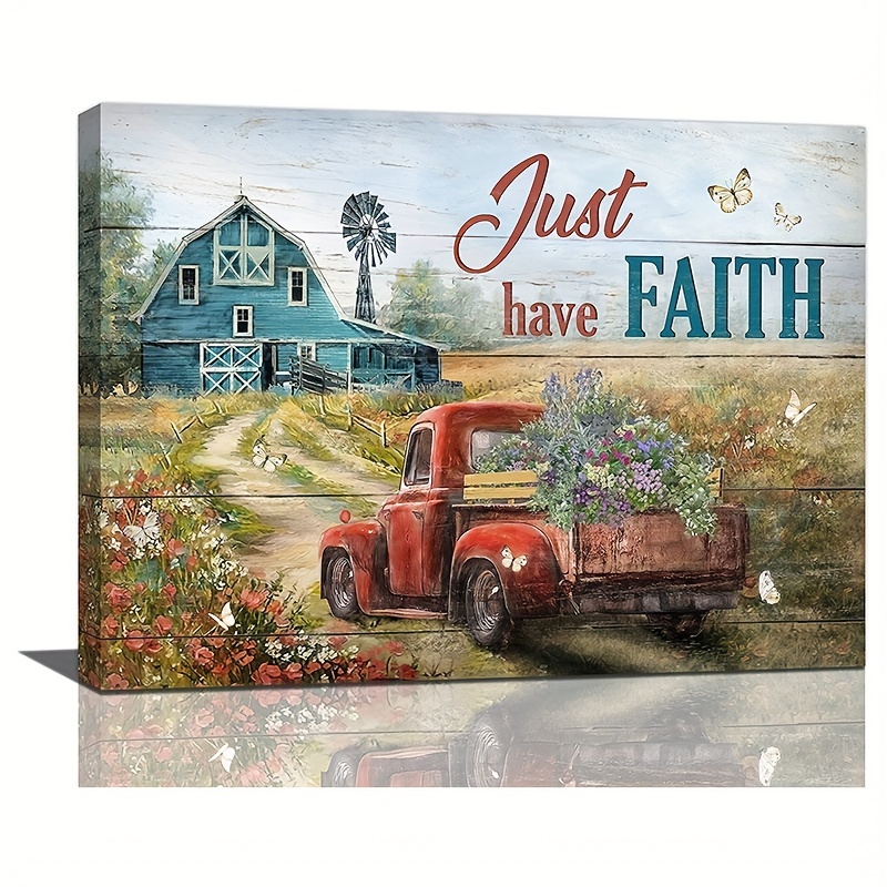 Full Square Diamond Canvas Red Truck Landscape Home Wall - Temu