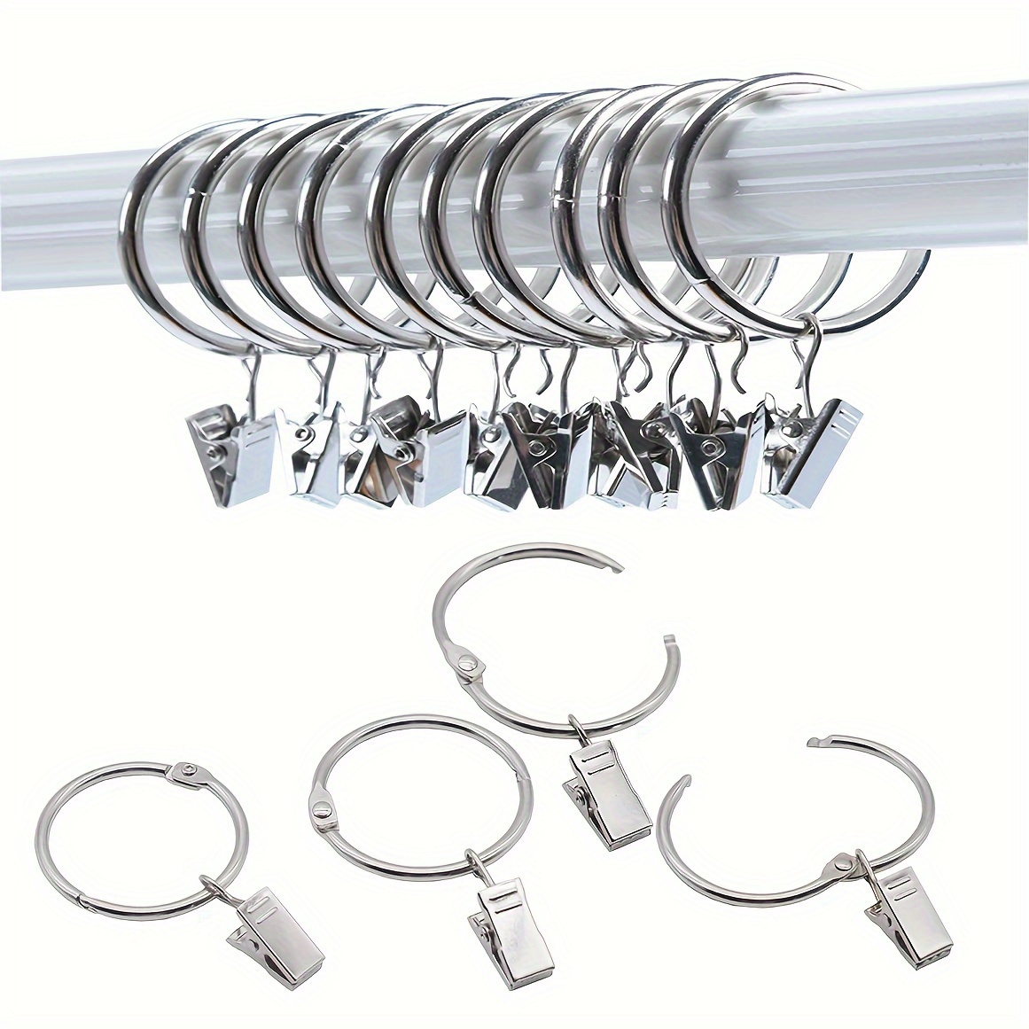 Coideal Curtain Hooks with Clips Silver, 100 Pack Stainless Steel Heavy  Duty Shower Curtain Clips for Drapes Photo Display Christmas Light