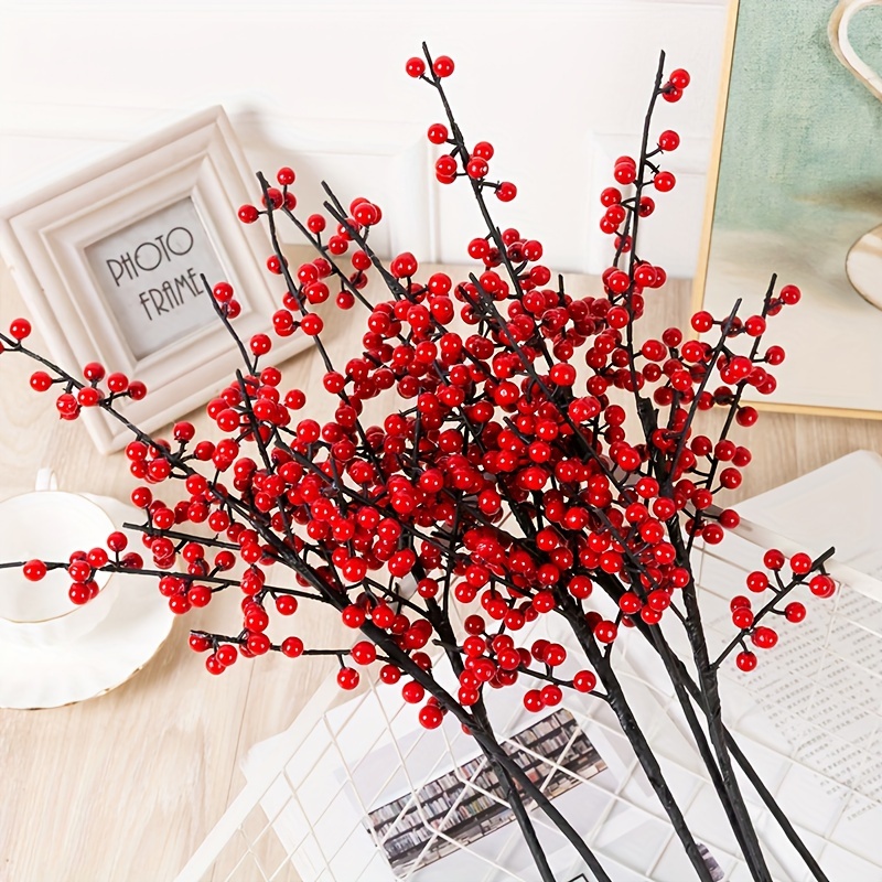 1PC Red Berry Picks Artificial Red Berries Stems for Home Bedroom