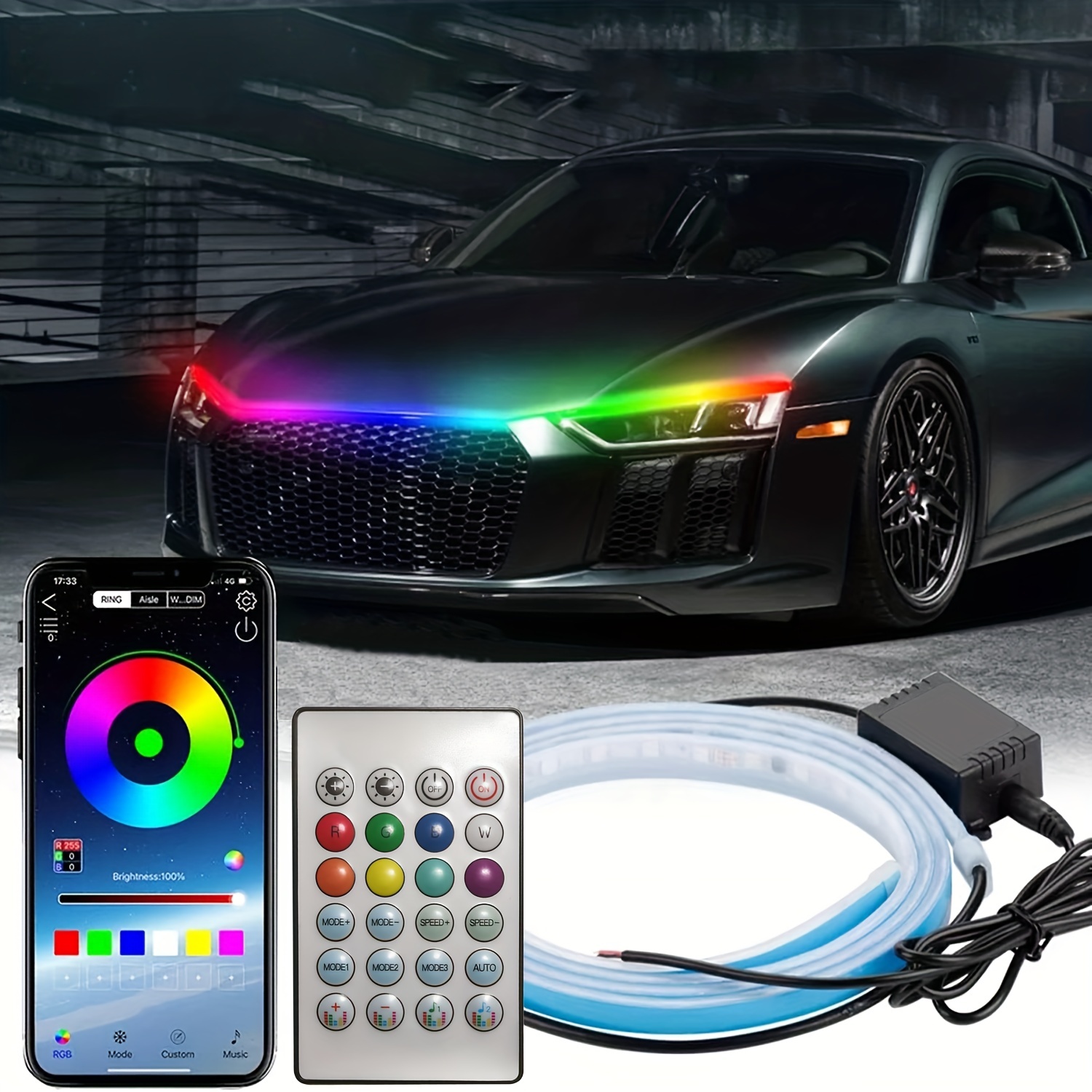 3pcs Bonnet Light Strip Bonnet LED Strip LED Lights Strips Flexible LED  Strip car LED Strip Light Dynamic Hood LED Strip Decorative Light bar with