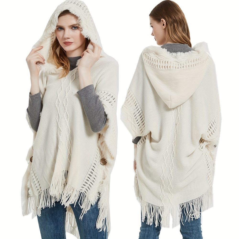 Boho Gradient Color Hooded Shawl Fashion Travel Dressing Tassel Cardigan  Windproof Warm Wrap Casual Outerwear Shawl - Temu