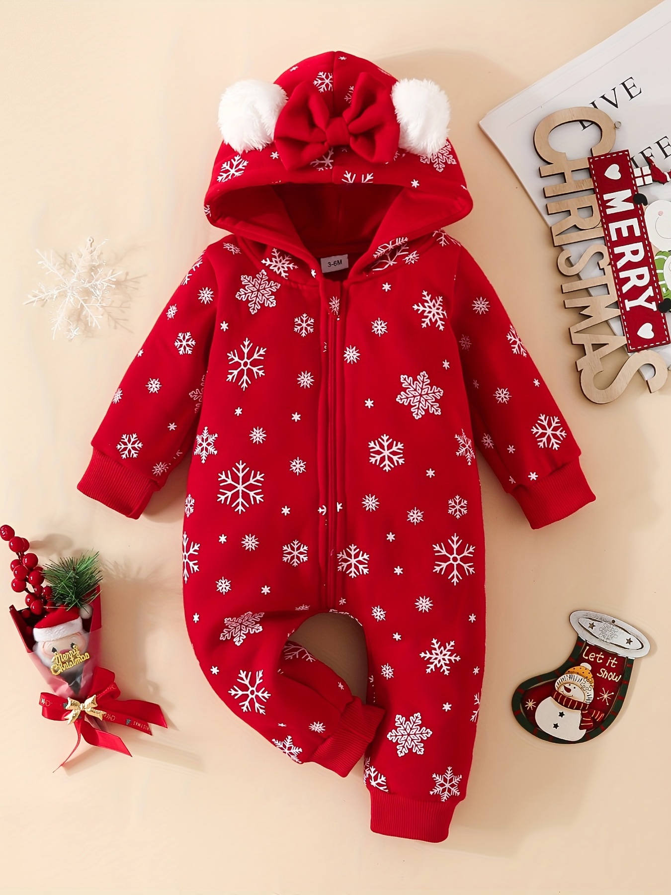 Mono acolchado para bebé, con capucha, traje de nieve, abrigo y chaqueta  para niños (rojo, 0-3 meses)