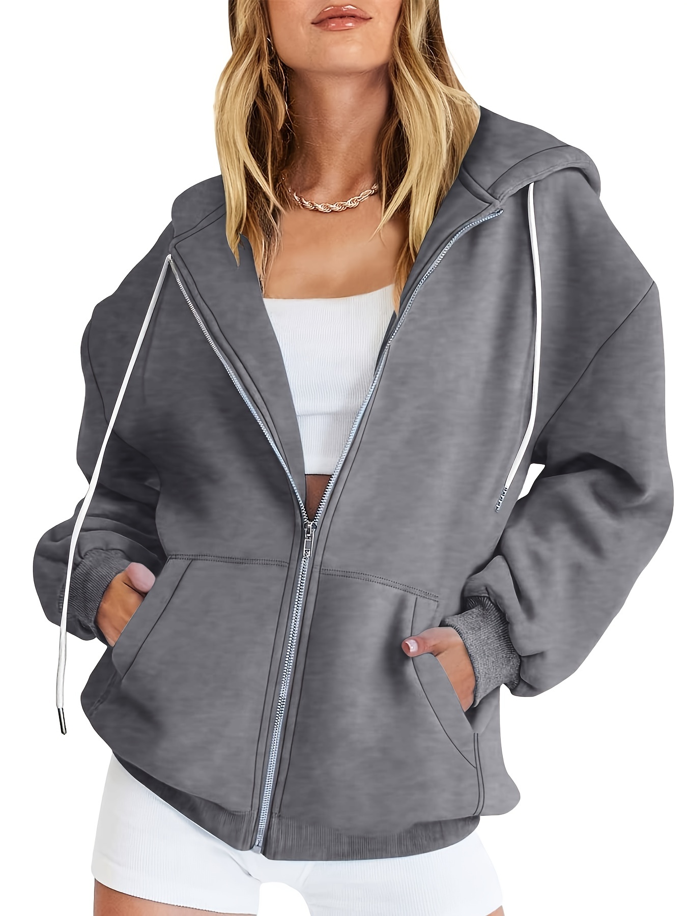 Zipper Hooded Sweatshirt For Women - Temu