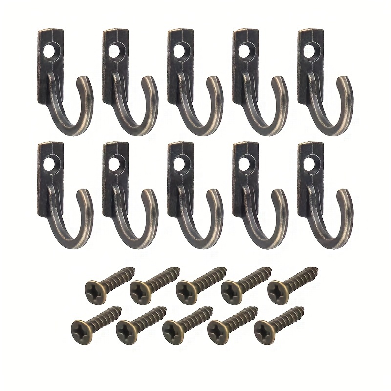 1set/10pcs Wall Mounted Single Prong Hook, Retro Square Clothes