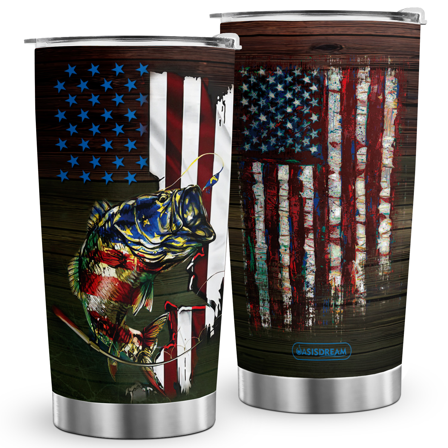 1pc 20oz Stainless Steel Patriotic Coffee Tumbler for Men - Perfect Gift  for Fishing Lovers - Vacuum Insulated Travel Mug with Fishing Flag Design -  I