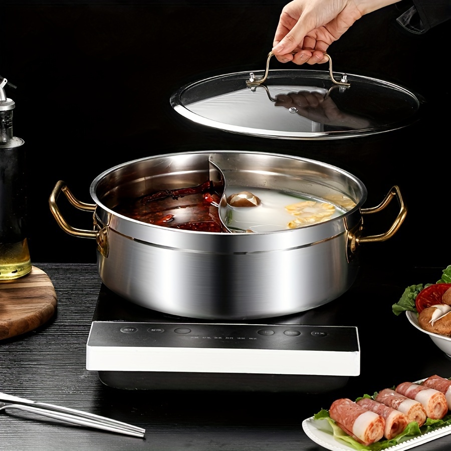 Stainless Steel Hot Pot 2 Compartments Flavor Divided Induction