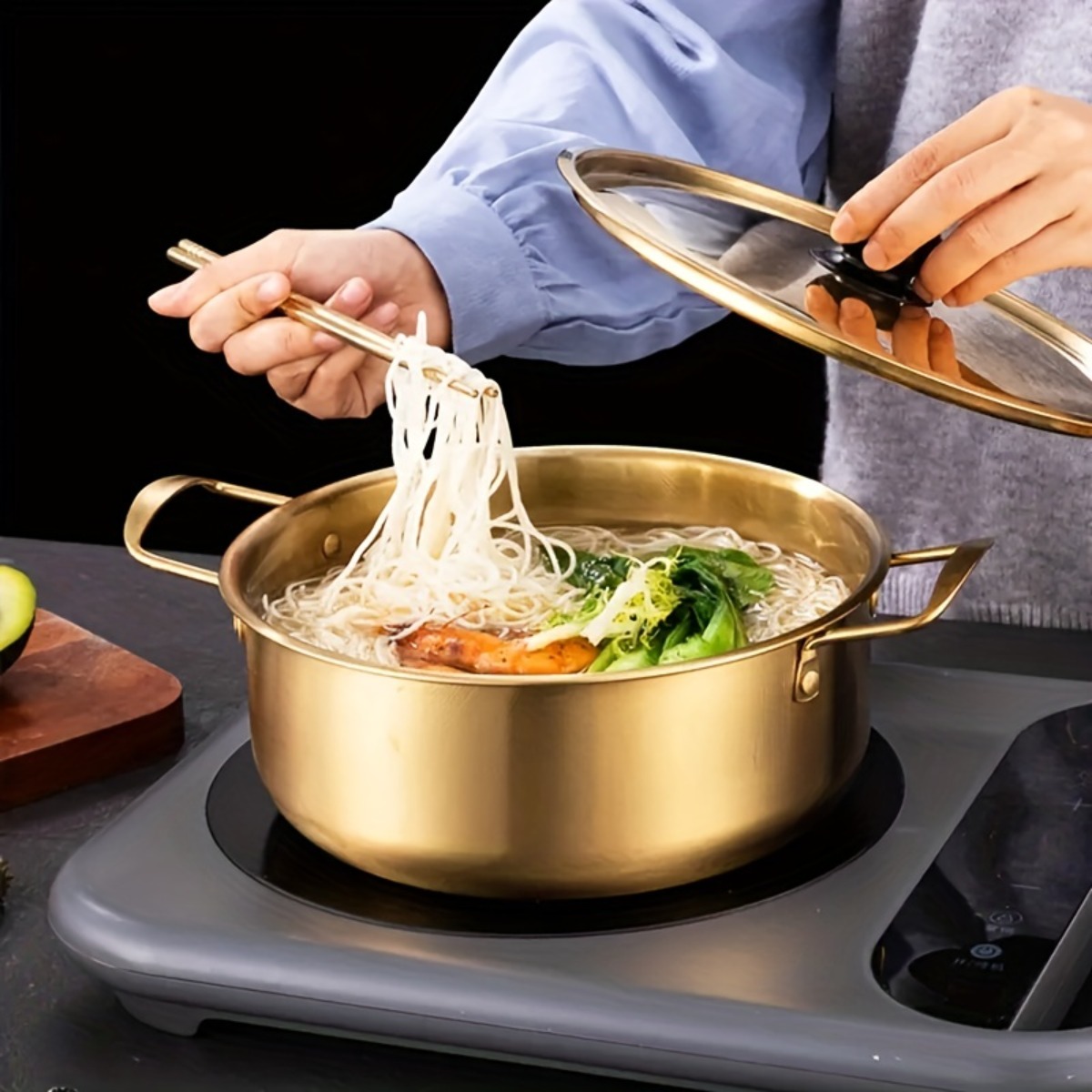 Hot Pot with Divider Non-Stick Shabu Shabu Pot for Induction Cooktop  Two-flavor Cookware for 2-3 Person