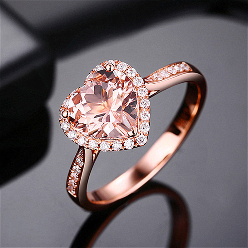 Women's 18 K Rose Gold Micro-Inlaid Square Diamond Ring Set