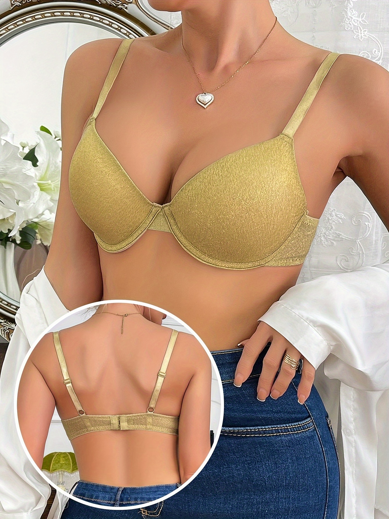 1pc Embroidered Butterfly Push-up Bra With Steel Ring & Anti-slip