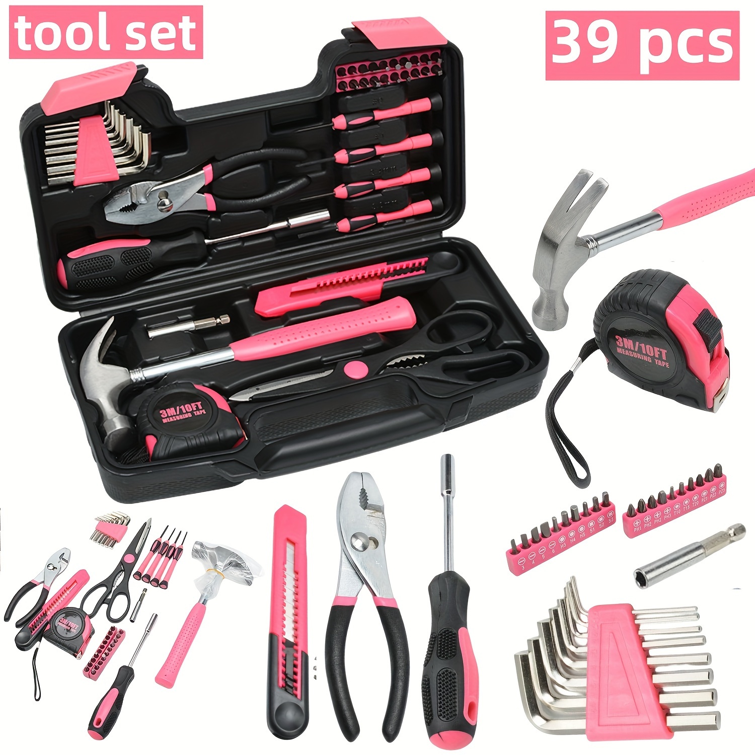 Mini trousse à outils, Boîte à outils rose, petit kit pour la maison