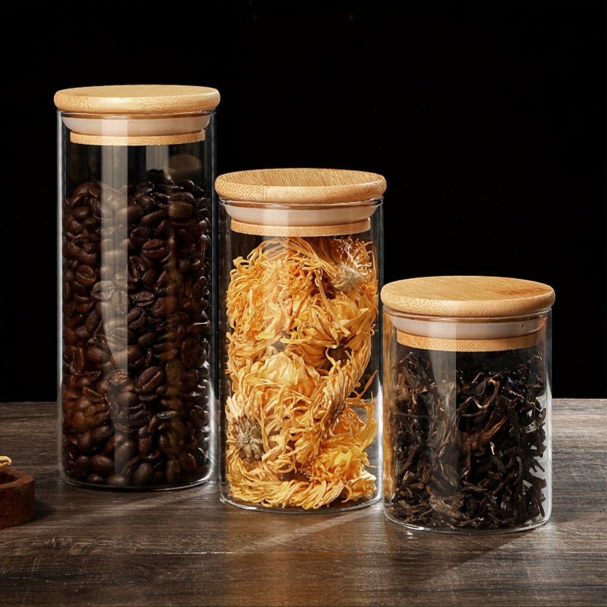 Acacia Wood Glass Pasta Storage Jar 1.2L for Pantry Organisation