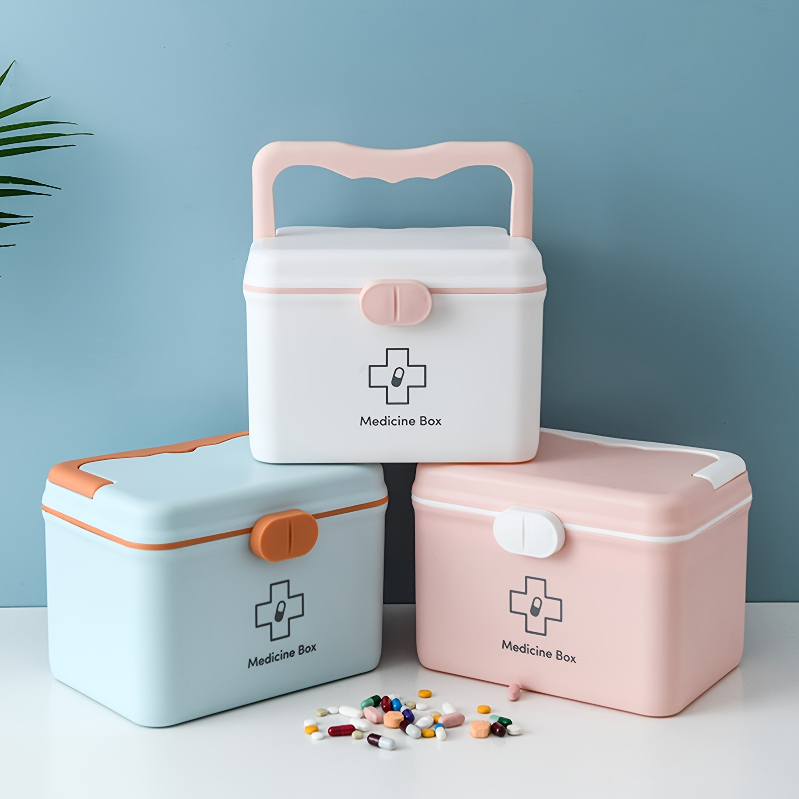 Taluosi Portable First Aid Kit Handled Medicine Organizer Box Plastic Home Storage  Case 