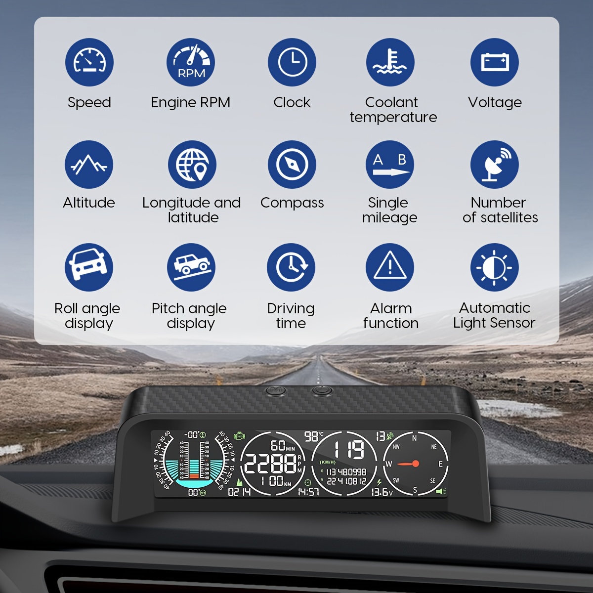 ACECAR Velocímetro digital OBD2, pantalla universal para coche HUD Head Up  con velocidad MPH, tacómetro, resolución de problemas, función de