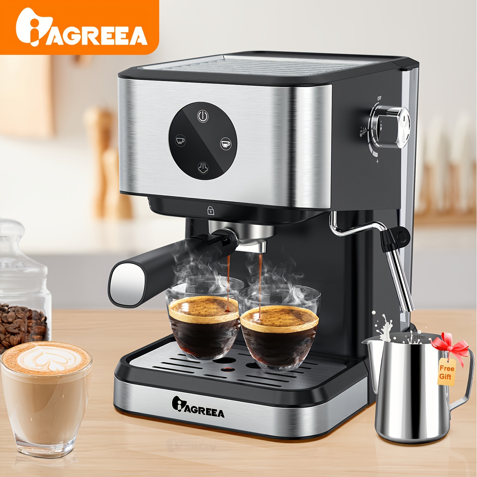 1pc Aeomjk Plug-in Semi-automatic Italian Coffee Maker With 20-bar  Extraction And Milk Frothing System, For Latte, Cappuccino And Espresso,  With Temperature Gauge