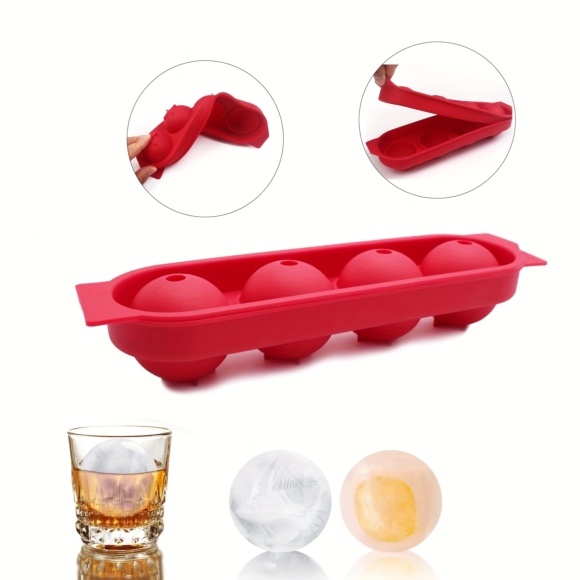 Silicone Ice Cube Tray with Lid and Trash Can, Easy To Release and Save  Space, 2 Trays, Whiskey, Cocktail Spoon