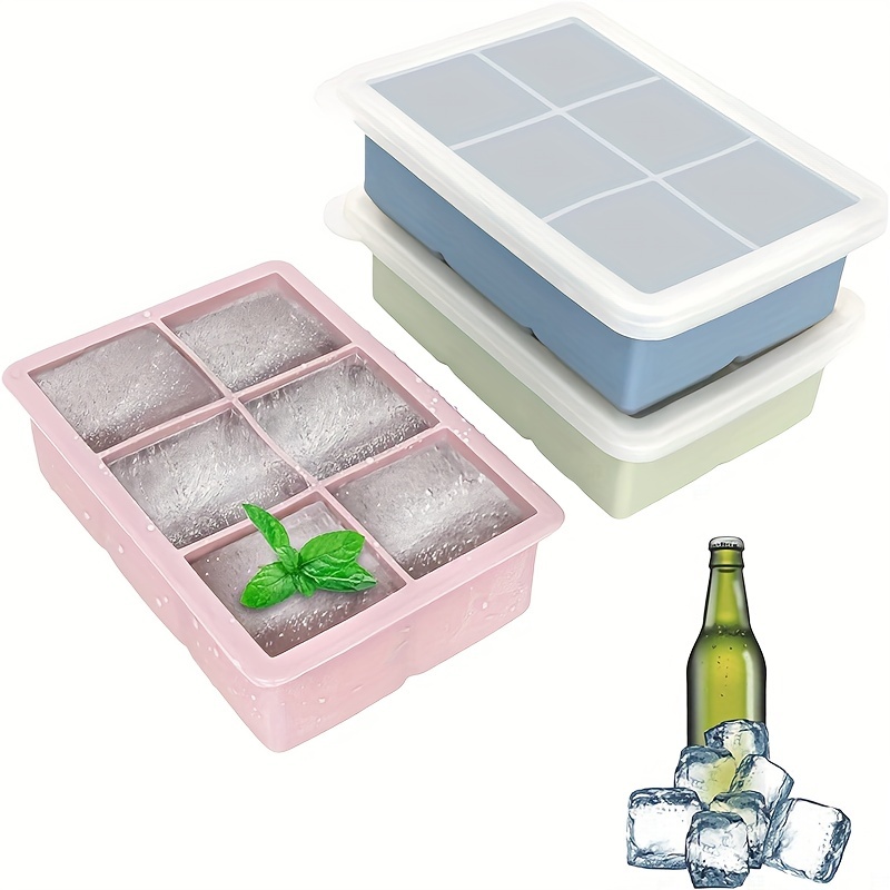 Large Ice Cube Tray with Removable Lid, 3PCS Big Square Silicone Ice Cube  Molds, Reusable Silicone Mold for Whiskey Cocktail Bourbon Soups Frozen