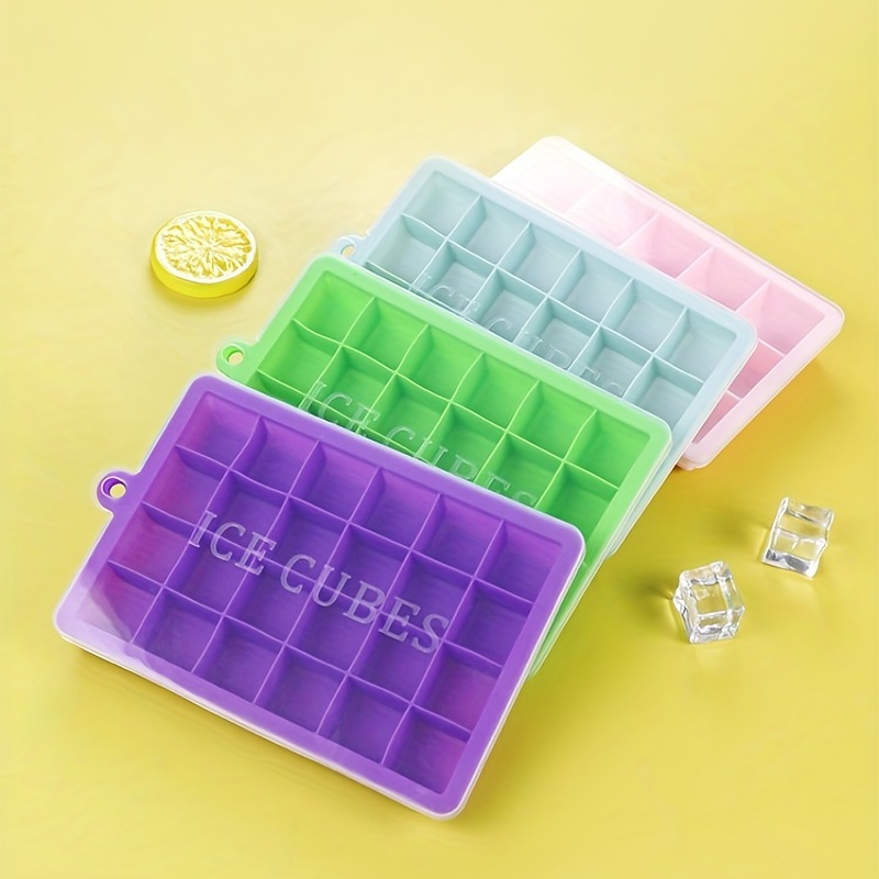  Ice Cube Trays Silicone - 3 Pack Silicone Ice Cube Trays Molds  with Lid for Freezer, Removable and Stackable, 24 Ice Cubes Per Trays for  Cocktail/Whisky/Beverages (Blue, Green, Rose Red): Home