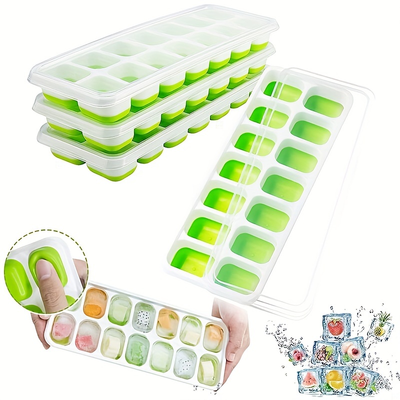 2Pack Flexible Silicone Ice Cube Trays Easy-Release w/ Spill-Proof  Removable Lid