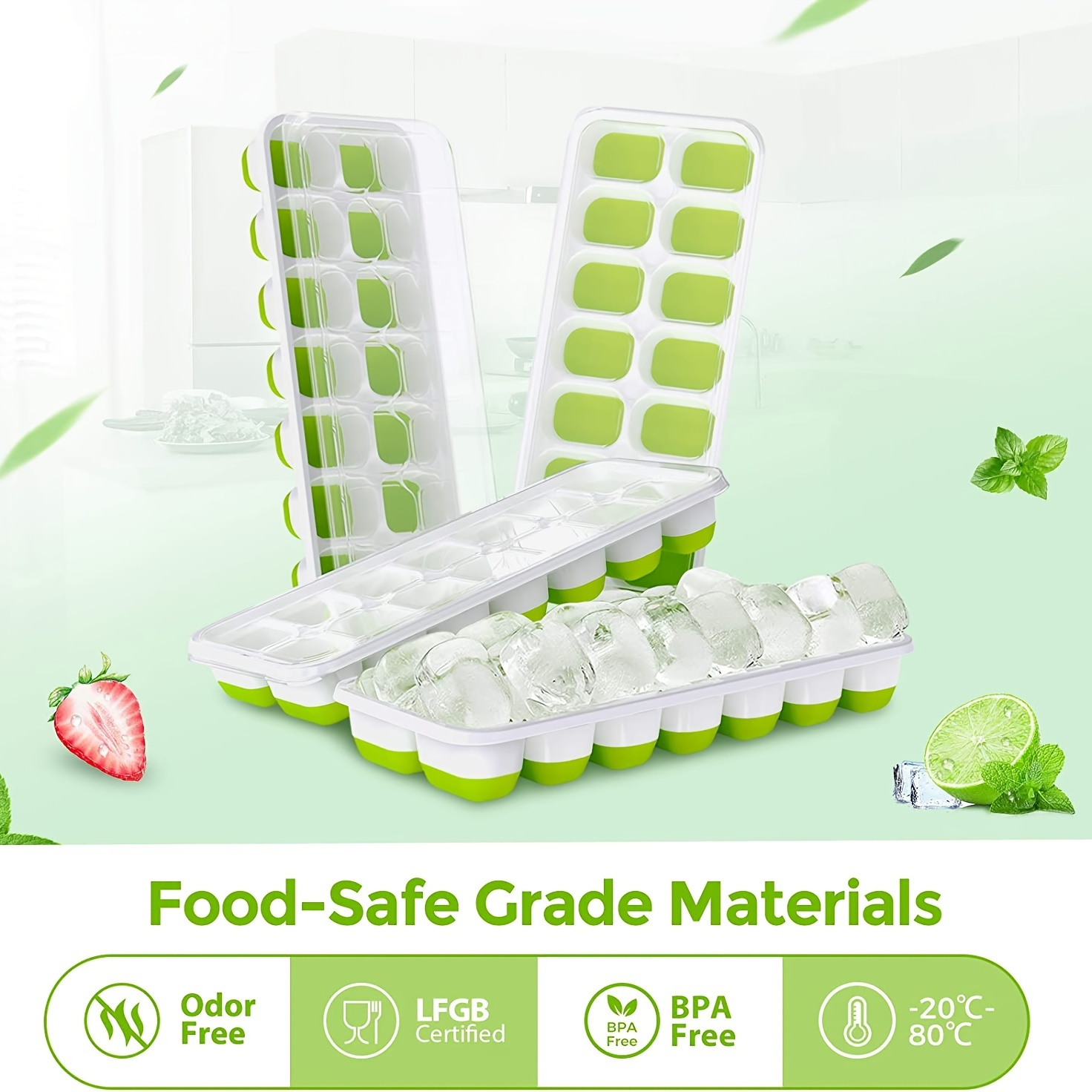 Ice Cube Tray with Lid, Ice Trays for Freezer Comes with Ice Bin, Ice Lid  and Tongs, Press to Release All Ice Flexible Durable Plastic Stackable  Design,BPA Free - China Ice Cube