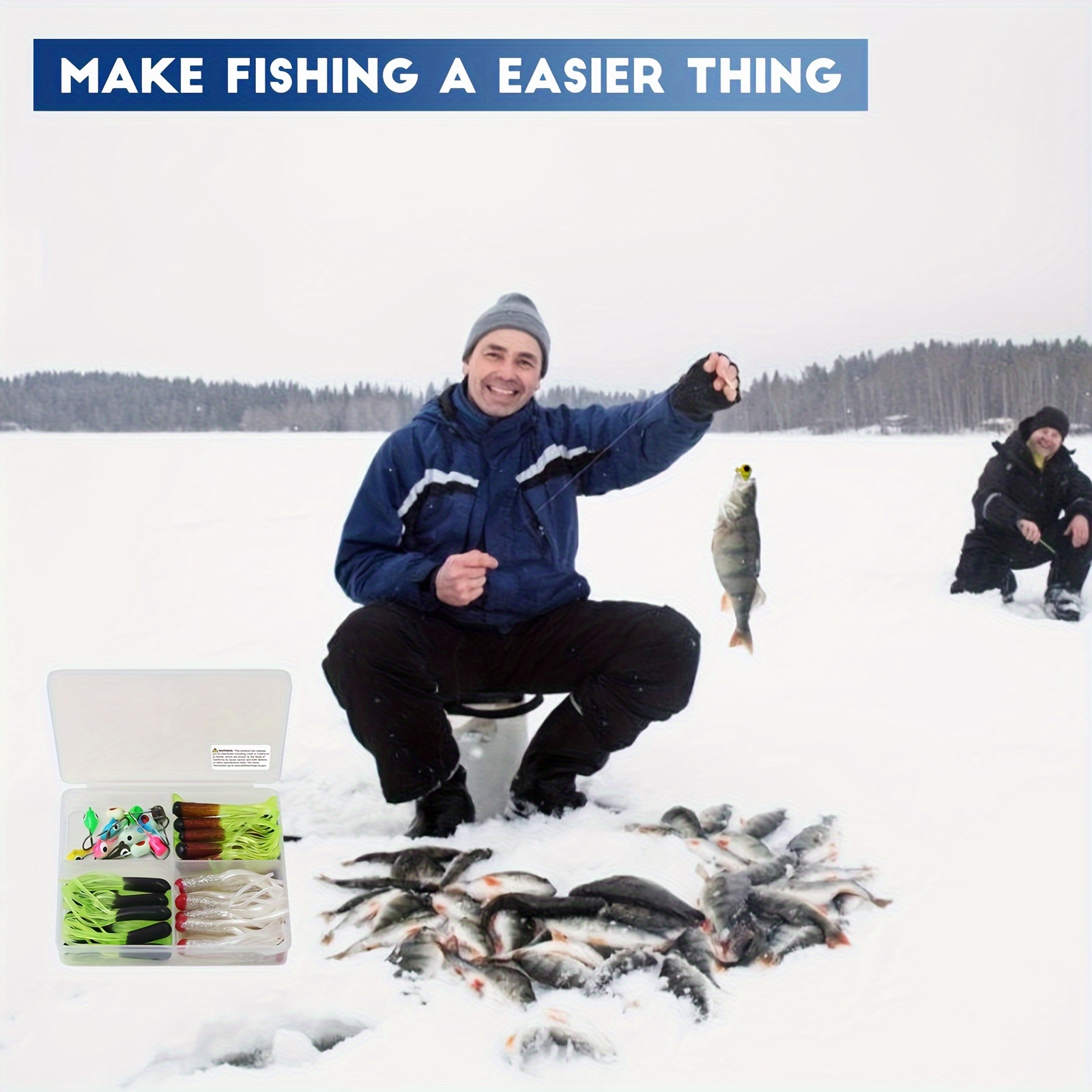 Micro Ice Fishing Jigs Set Ice Fishing Lures with Storage Box, 15Pcs