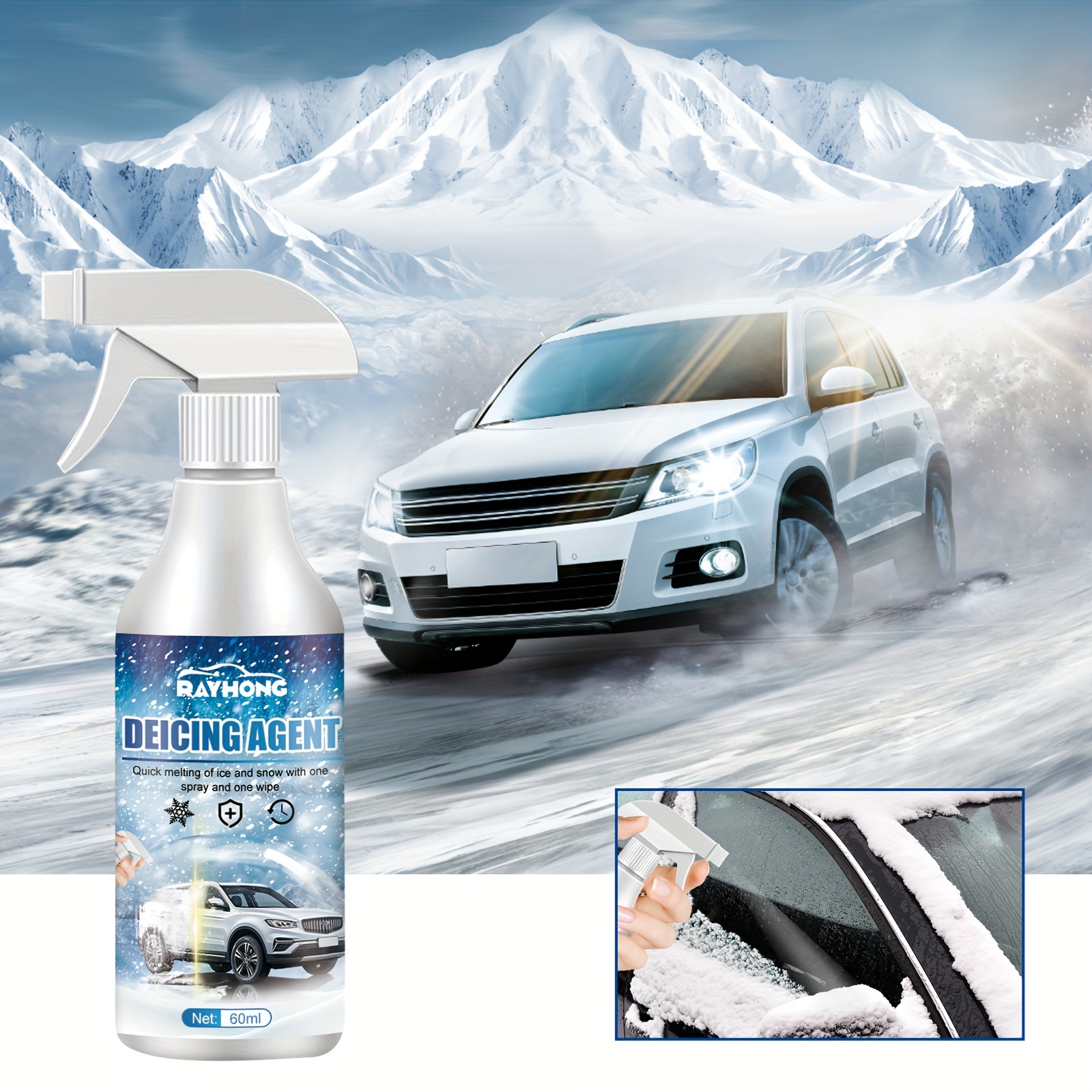 Car Glass Deicing & Anti-Freeze Agent, 200ml Deicer Spray for Car Windshield