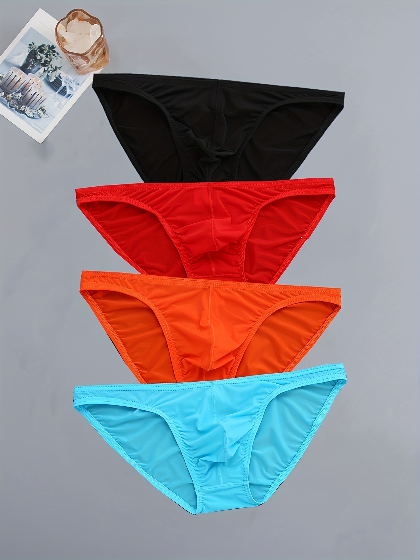 Men's Solid Color Ice Silk Bikini Thong High Stretch Summer - Temu