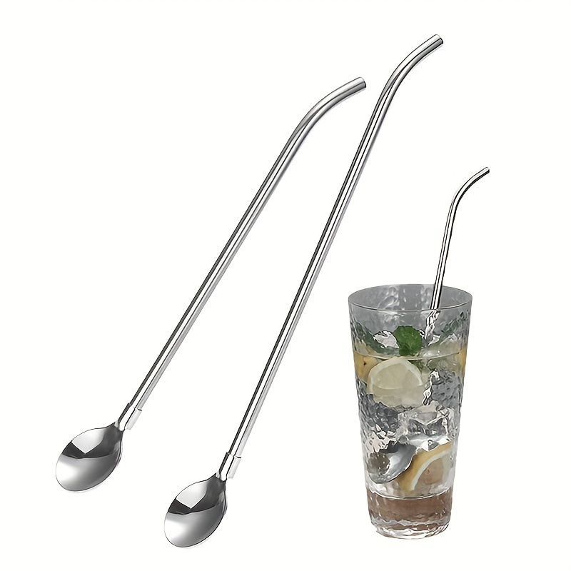 Straw Dispenser with Bendable Straws and Spoon Straws, Straw Holder with  Stainless Steel Lid, for Drinks, Ice Cream, Milkshakes, Smoothies(Multi)