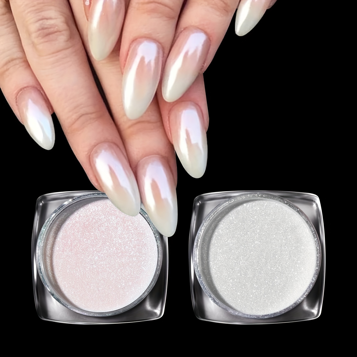 Premium Pearl Powder, Solid State Ice Transparent Holographic Nail Art  Powder, Chameleon Powder Chrome Iridescent Pigment Pearlescent High Gloss  Nail