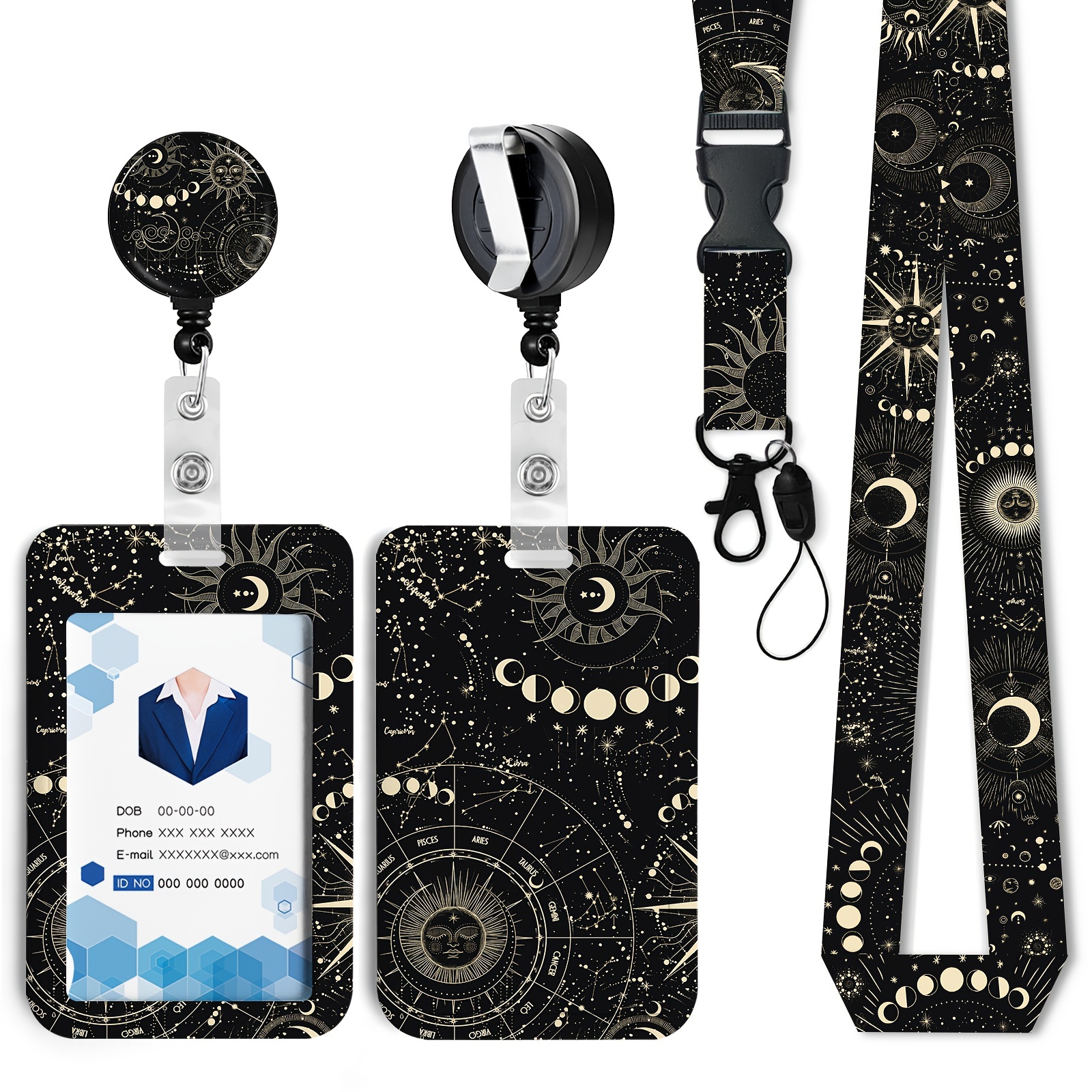 Lanyards for ID Badges, Cute Key ID Badge Holder, Hand Wrist Lanyard  Keychain Holder for Women, A Black Sun, wristlet : : Office  Products