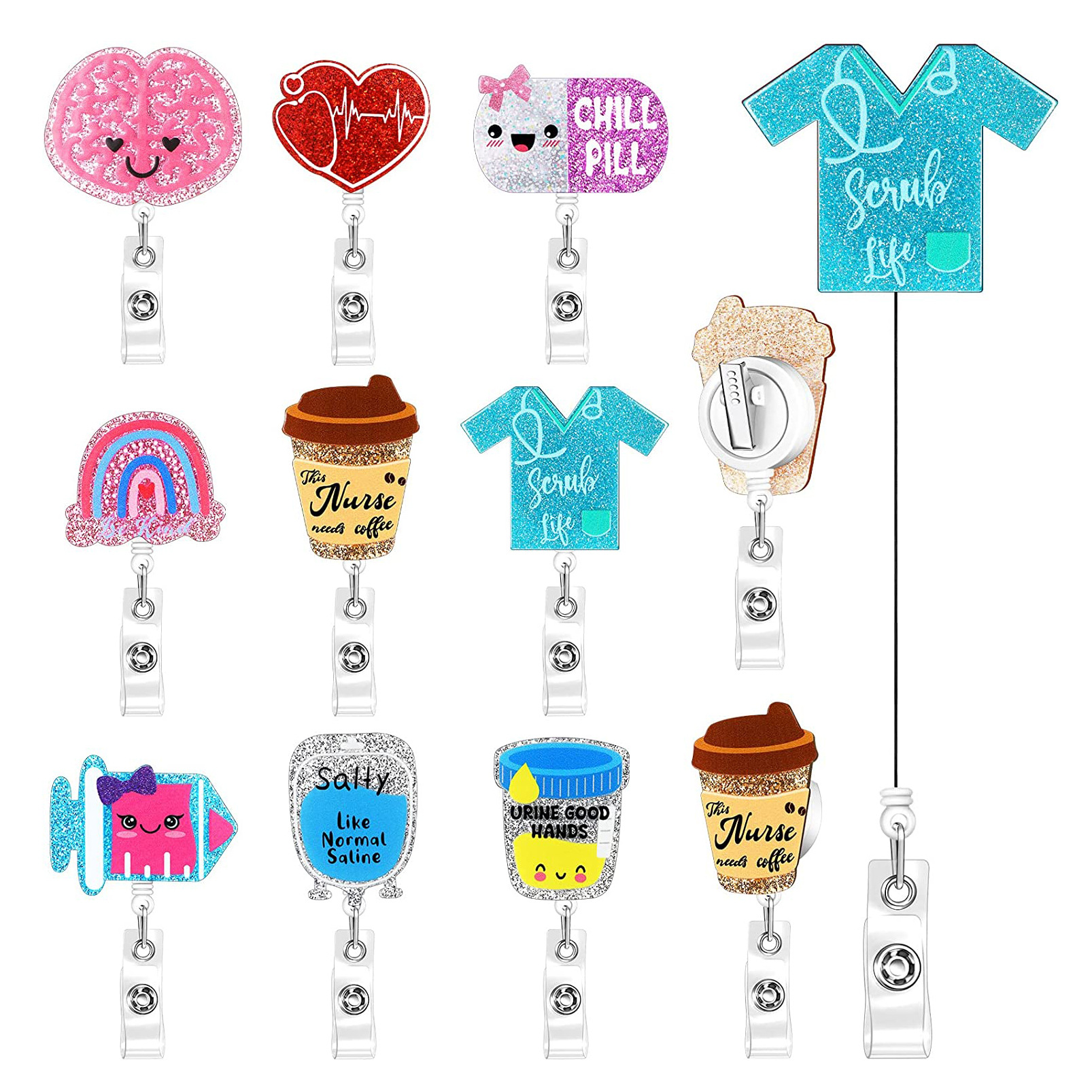 Cartoon Pill Bottle Acrylic Quicksand Strap With Retractable And Easy To  Pull Badge Holders, For Nurses Funny Social Workers Dentists Office Workers  Retractable Cute With Rotating Crocodile Clips - Temu