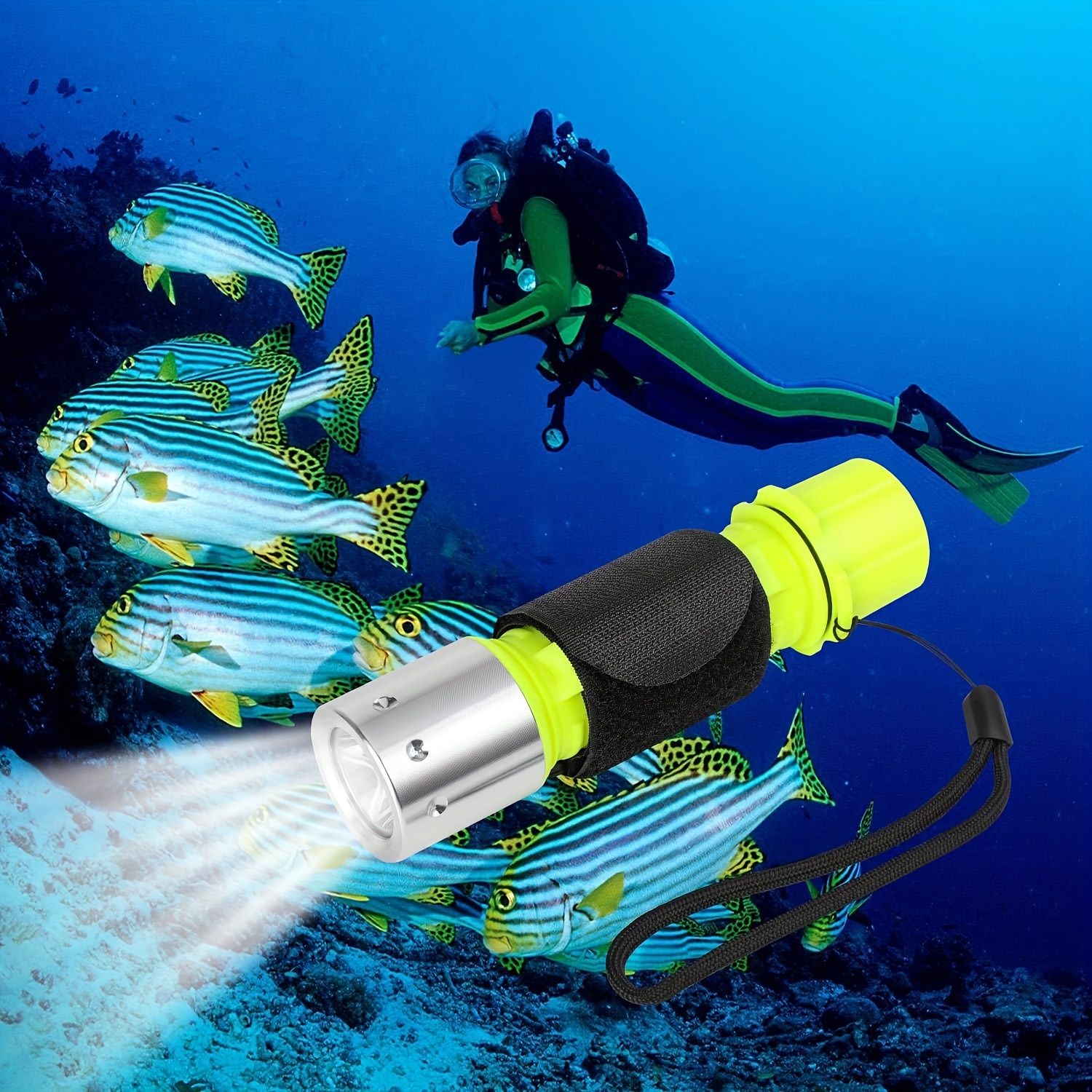 Luz de buceo de 2000 lúmenes, linterna de buceo, linterna submarina  impermeable IPX8, luces de seguridad submarina con batería recargable y  cargador