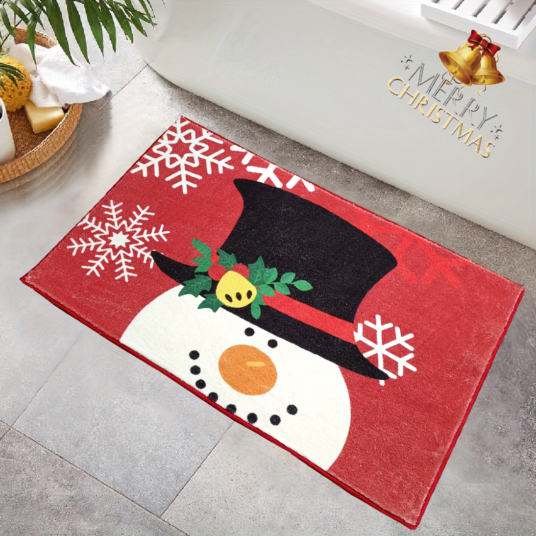 Memory Sponge Christmas Rug, Cute Snowman Scarf Doormat, Green Tree Pattern  Carpet For Floor Sink, Cardinal Country Berrythin Area Rugs, Red Back Door  Mat, Comfortable Foot Feel High Resilience Living Room Bedroom