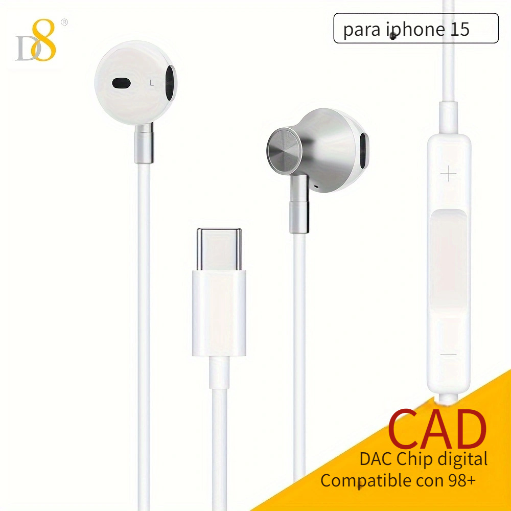 Funda para iPhone 15 Pro Max + auriculares USB C USB tipo C, auriculares  estéreo con cable con micrófono para iPad iPhone 15, Samsung S23, S22,  Galaxy