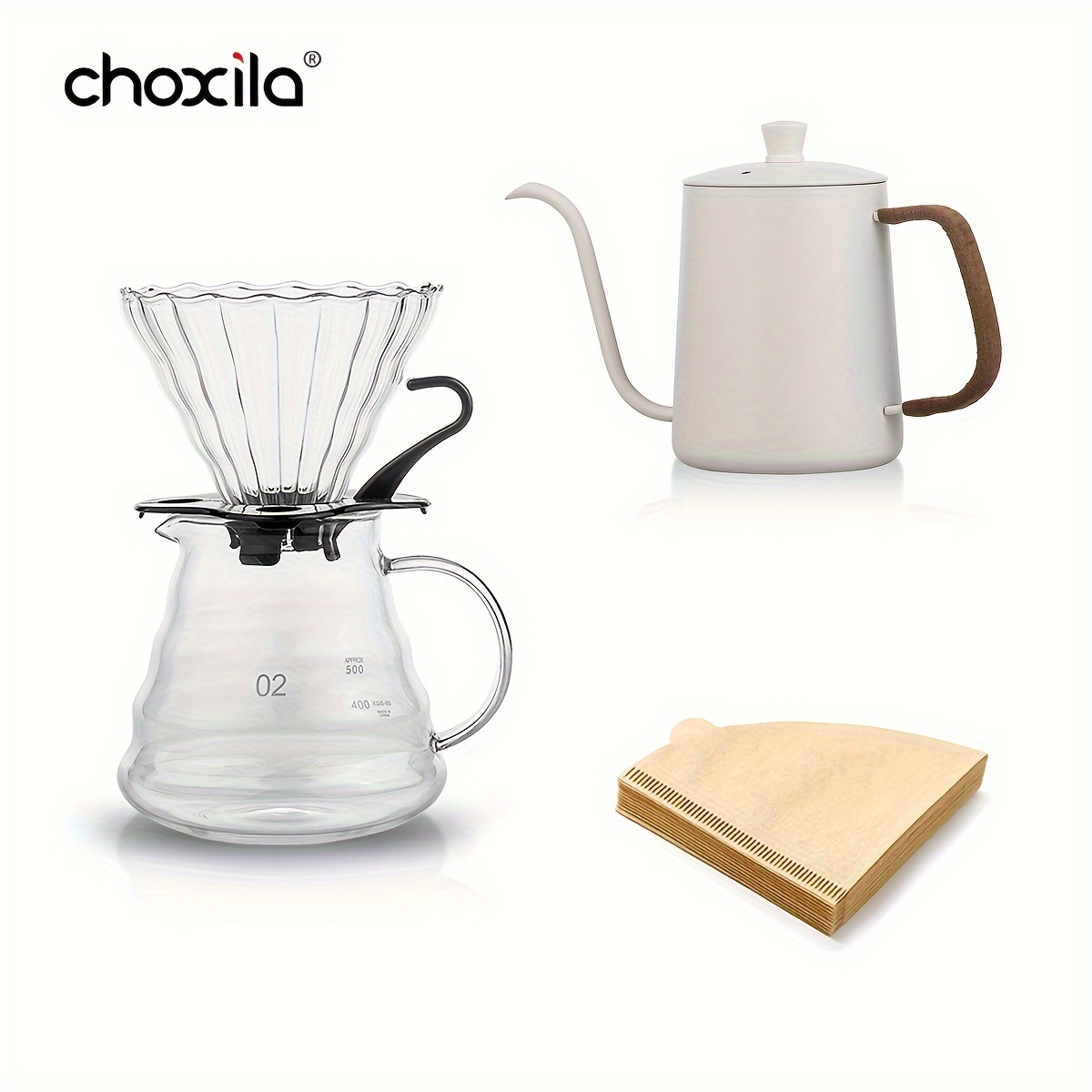 Classic Glass Coffee Pot V60 Dripper Wooden Handle Pour Over - Drip Kettle