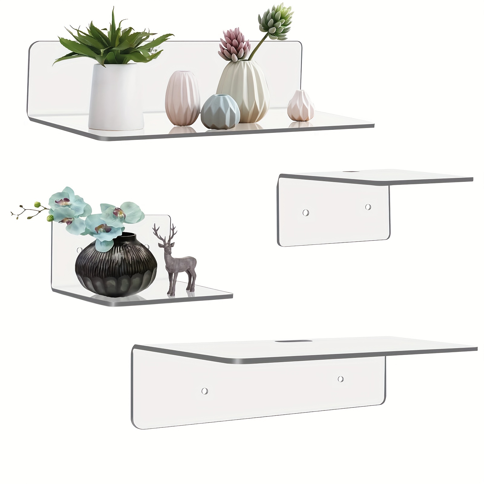 Great Choice Products Small Adhesive Wall Shelves Acrylic Display Shelf Mini Floating Shelves Pop Shelves Hanging Display Shelves for Space Save Ro