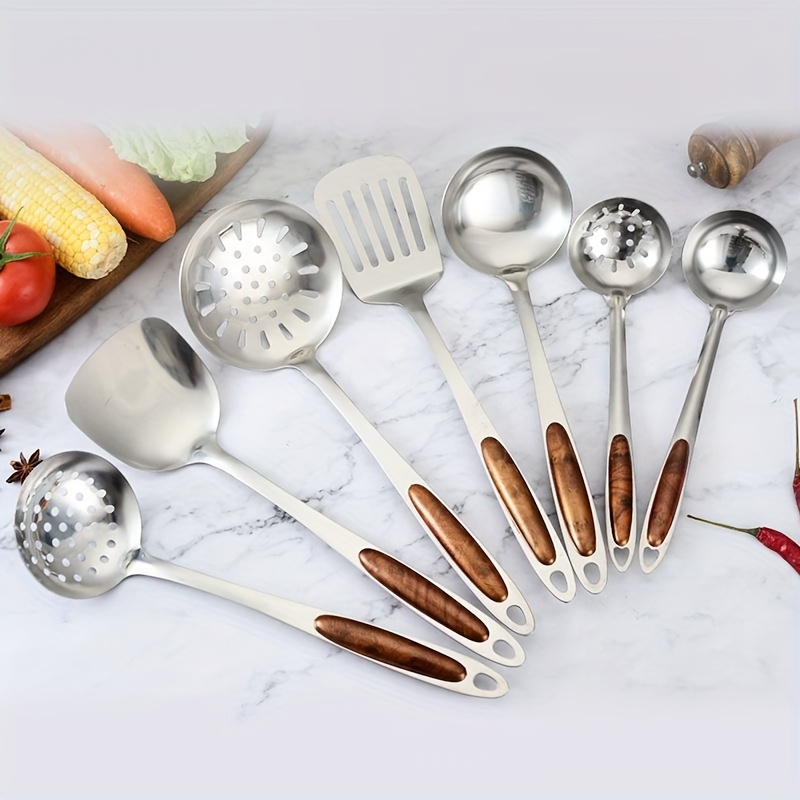 Conjunto de utensilios de cocina con mango de acero inoxidable y