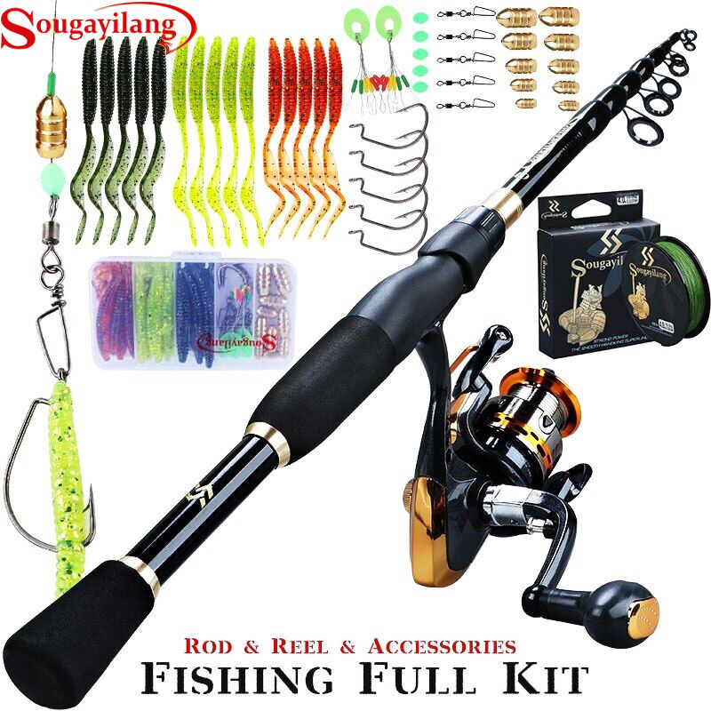 Travel Telescopic Fishing Tackle Combo Kit, Including 1.7m/5.5ft Feeder  Rod, Spinning Reel, Fishing Line, Soft Hard Bait And More Accessories