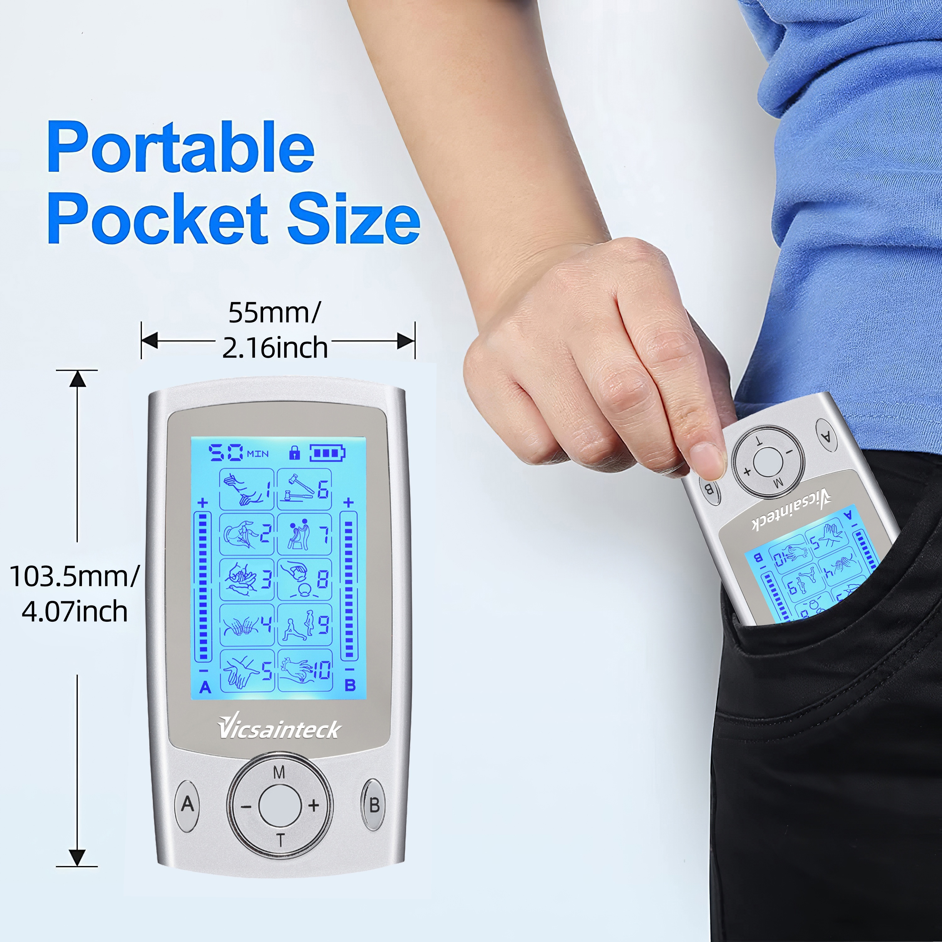 Vive Stim Machine - Estimulador muscular portátil – Unidad digital TENS  Dispositivo de almohadilla de electrodos – Masajeador de electroterapia  para