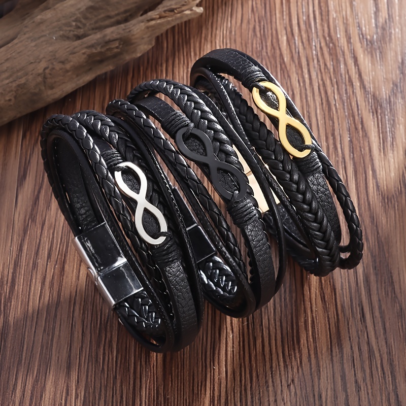 1pc Simple Leather Bracelet Bangle with Stainless Steel Buckle for Men, Christmas Styling & Gift,Temu