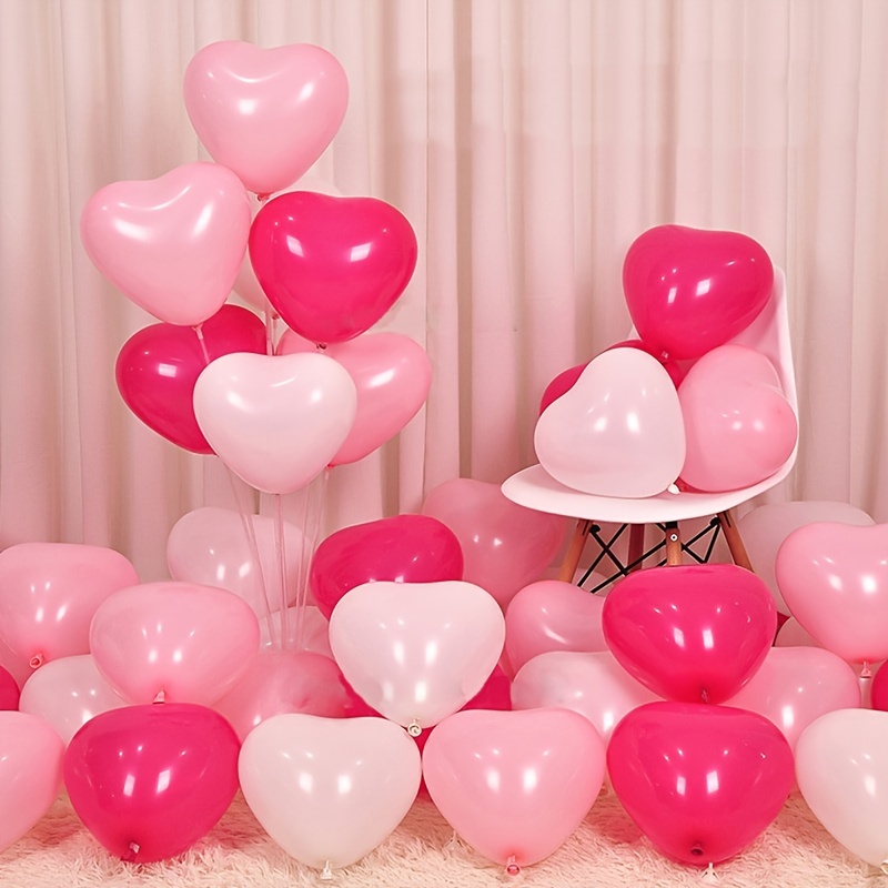Globos de corazón pastel, paquete de 12 globos rosados de papel de aluminio  Mylar para el día de San Valentín, decoración en forma de corazón, color