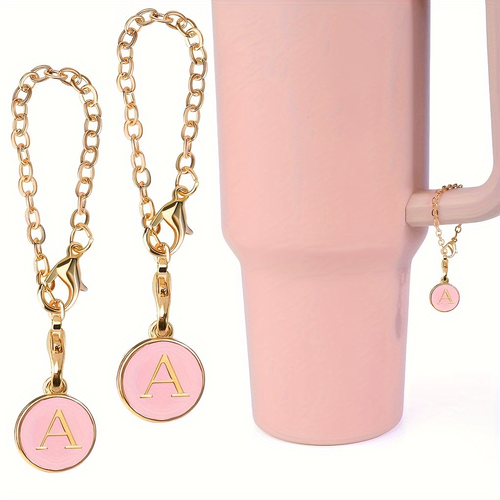 Initial Letter Chain Charm And Straw Tip Cover Set For Stanley