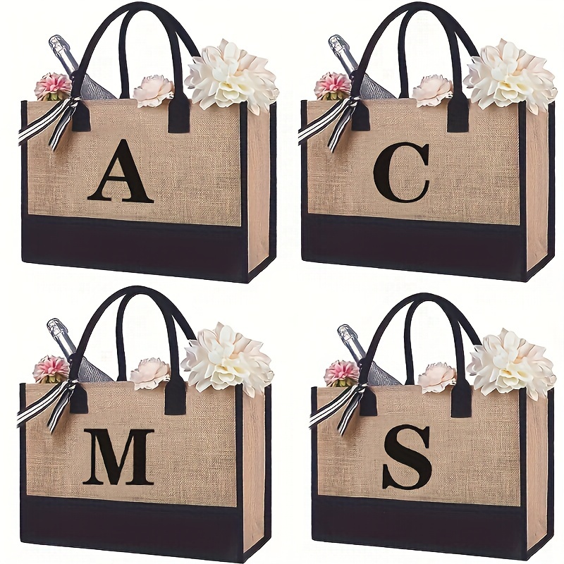  Initial Embroidery Canvas Tote Bag Monogram Gift Bag  Personalized Cotton Bag Reusable Grocery Shopping Bag Top Closure Zipper  Cotton Bag for Women Friends Bridesmaid on Birthday Wedding (Letter A):  Home 