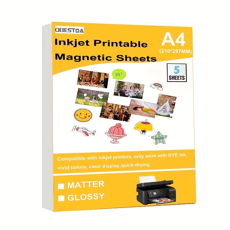 5 Pack Printable Magnet Sheets A4 Flexible Magnetic Inkjet Printing Photo  Paper White