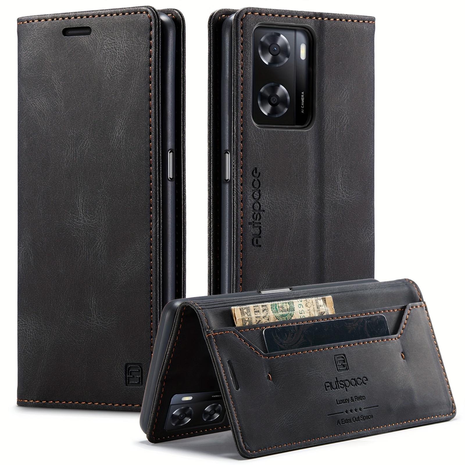 Para OPPO A38 4G / A18 4G Funda de cuero para teléfono con bolsa para  tarjeta magnética