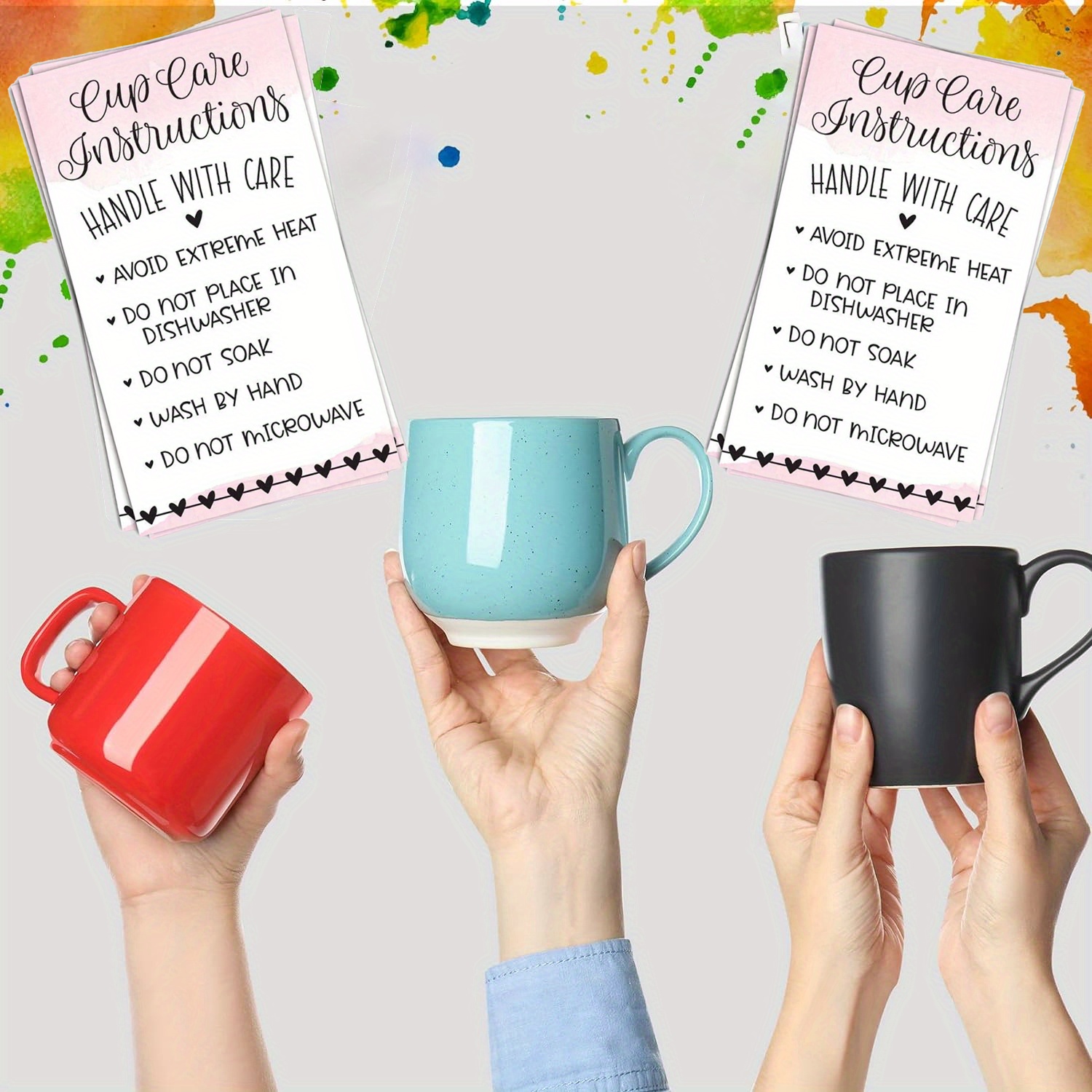 Cup Care Instructions | Washing Cup Directions | Cup Care Instruction Cards  | Printed Sets of cards for Cup Care Instructions