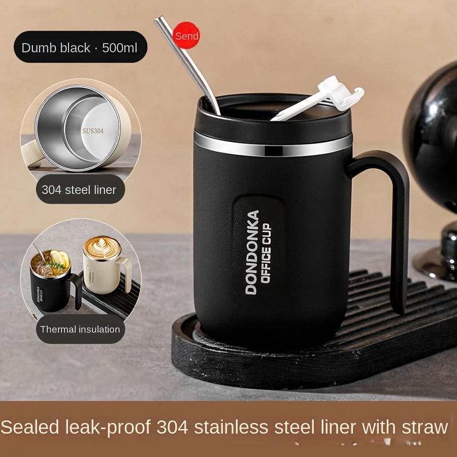 Stainless Steel Coffee Mugs Camping - Double Wall BPA Free 13.5oz Metal Coffee Mug - Tea Cup Wide Handle, Fits Popular Coffee Machines 